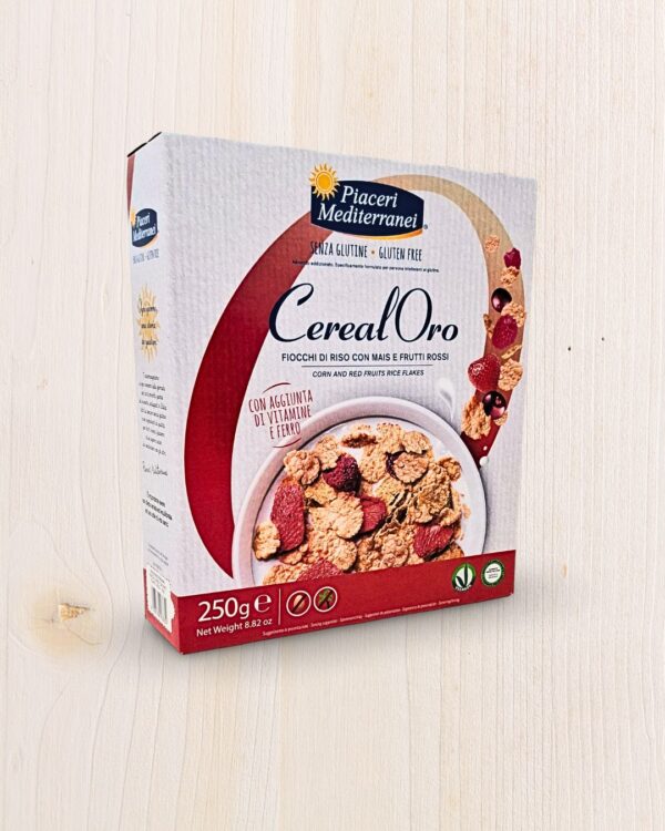 Piaceri Mediterranei Cereal Oro Fiocchi di Riso Mais Frutti Rossi Senza Glutine (250g) - L'Angolo Salutare Eboli